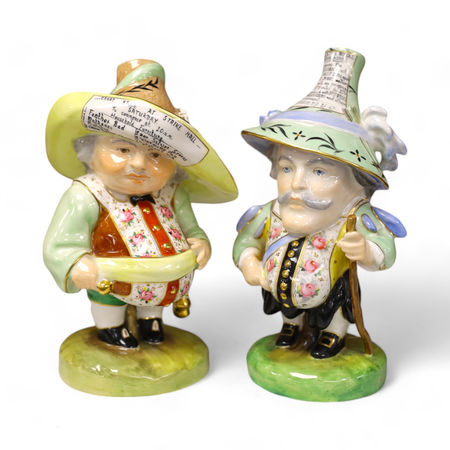 A pair of Derby Sampson Hancock Mansion House dwarves, late 19th century, tallest 18.5cm high. Condition - good